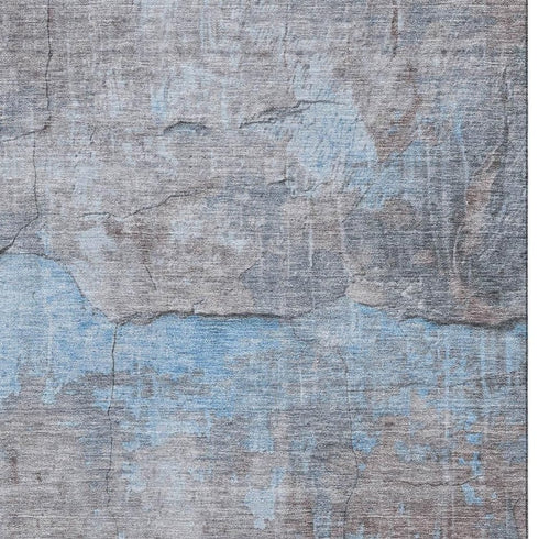 8' X 10' Sky Blue Gray And Silver Abstract Washable Area Rug With UV Protection