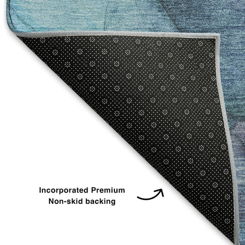 5' X 8' Blue And Gray Abstract Washable Area Rug With UV Protection