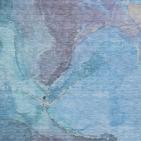 5' X 8' Blue And Gray Abstract Washable Area Rug With UV Protection
