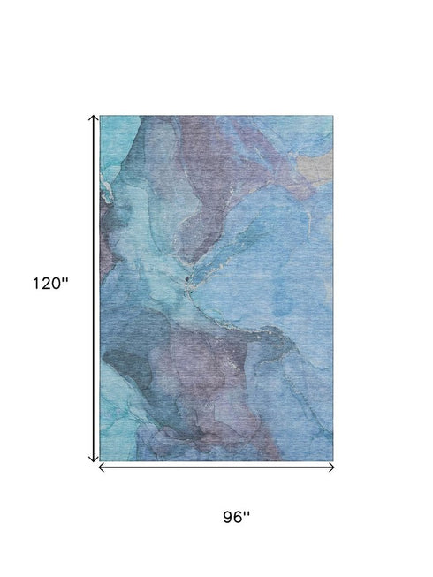 8' X 10' Blue And Gray Abstract Washable Area Rug With UV Protection