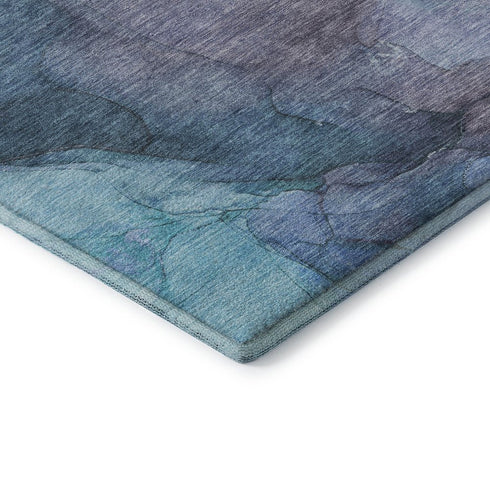8' X 10' Blue And Gray Abstract Washable Area Rug With UV Protection