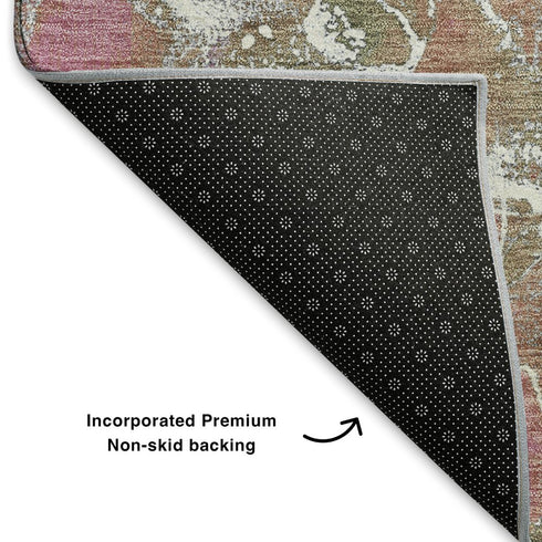 5' X 8' Brown Purple And Blue Abstract Washable Area Rug With UV Protection