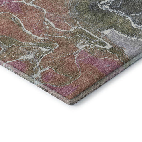 5' X 8' Brown Purple And Blue Abstract Washable Area Rug With UV Protection