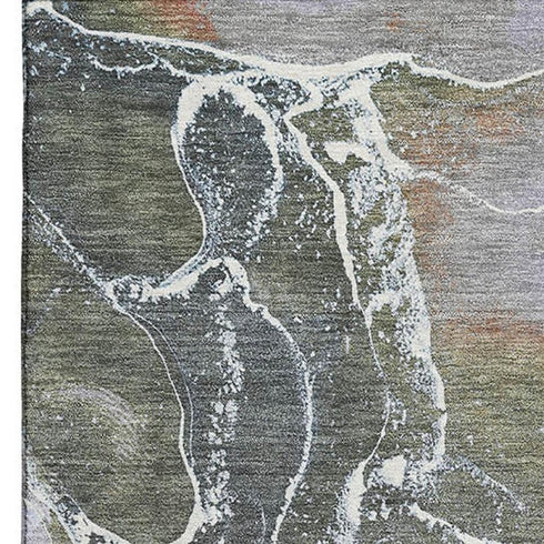 5' X 8' Brown Purple And Blue Abstract Washable Area Rug With UV Protection