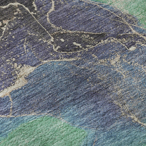 5' X 8' Blue Green And Orange Abstract Washable Area Rug With UV Protection