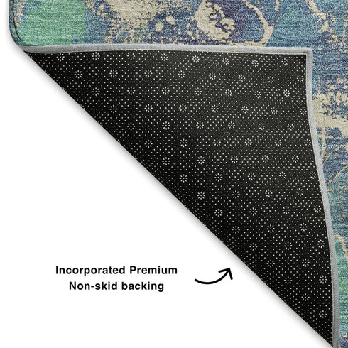 8' X 10' Blue Green And Orange Abstract Washable Area Rug With UV Protection