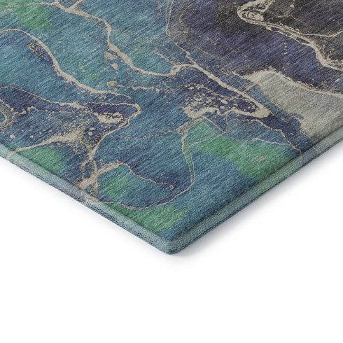 8' X 10' Blue Green And Orange Abstract Washable Area Rug With UV Protection