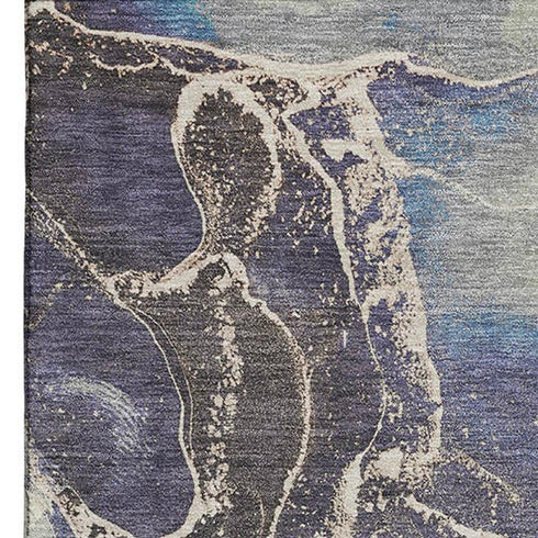 8' X 10' Blue Green And Orange Abstract Washable Area Rug With UV Protection