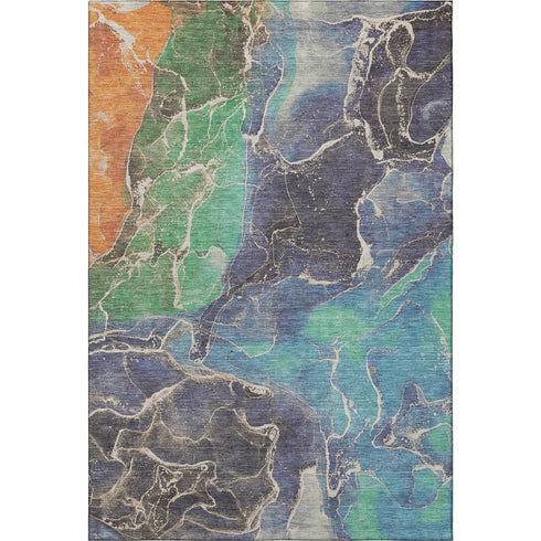 8' X 10' Blue Green And Orange Abstract Washable Area Rug With UV Protection