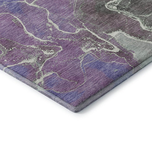 8' Purple Blue And Green Abstract Washable Round Rug With UV Protection