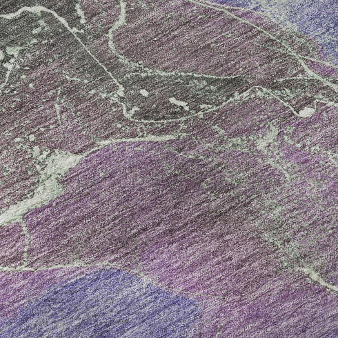 8' Purple Blue And Green Abstract Washable Round Rug With UV Protection