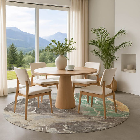 8' Taupe Brown And Gray Abstract Washable Round Rug With UV Protection