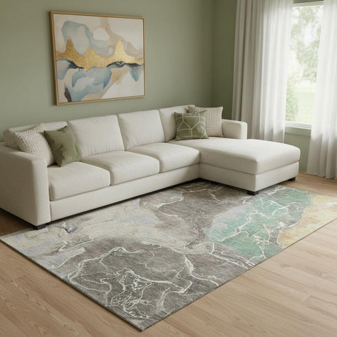 8' X 10' Taupe Brown And Gray Abstract Washable Area Rug With UV Protection