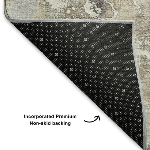 8' X 10' Taupe Brown And Gray Abstract Washable Area Rug With UV Protection