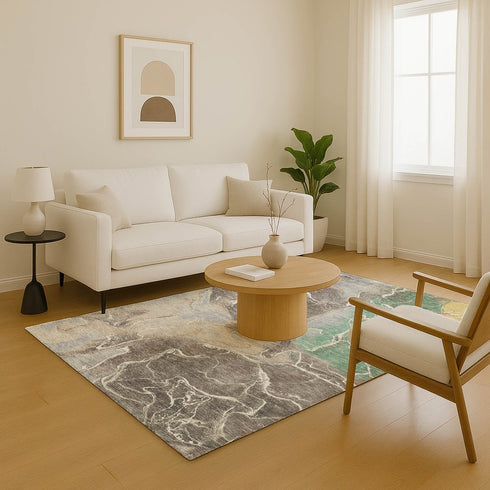 8' X 10' Taupe Brown And Gray Abstract Washable Area Rug With UV Protection