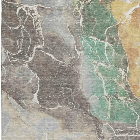 8' X 10' Taupe Brown And Gray Abstract Washable Area Rug With UV Protection