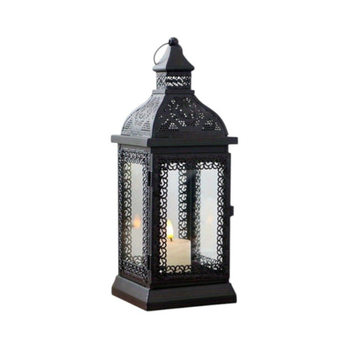 13" Clear And Black Glass And Metal Tabletop Lantern Candle Holder