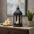 13" Clear And Black Glass And Metal Tabletop Lantern Candle Holder