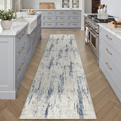8' X 10' Ivory And Slate Blue Abstract Washable Area Rug