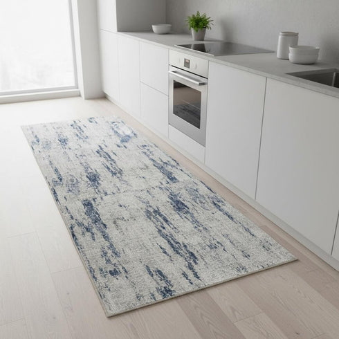8' X 10' Ivory And Slate Blue Abstract Washable Area Rug