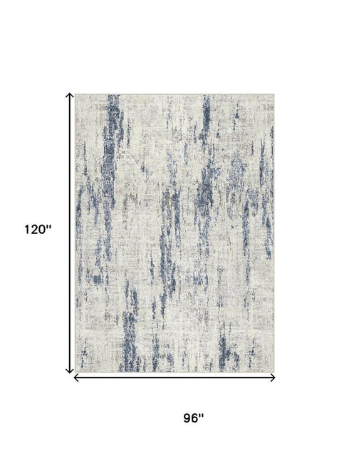 8' X 10' Ivory And Slate Blue Abstract Washable Area Rug