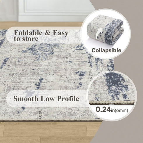 8' X 10' Ivory And Slate Blue Abstract Washable Area Rug