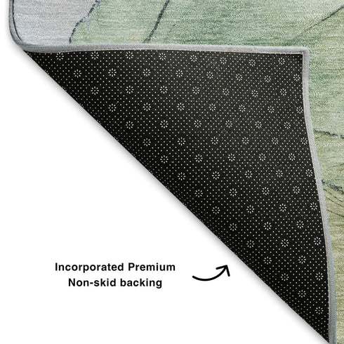 8' X 10' Artichoke Green Lavender And Ivory Abstract Washable Area Rug With UV Protection
