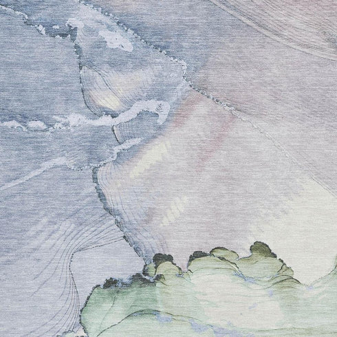 8' X 10' Artichoke Green Lavender And Ivory Abstract Washable Area Rug With UV Protection