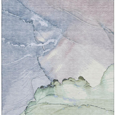 8' X 10' Artichoke Green Lavender And Ivory Abstract Washable Area Rug With UV Protection