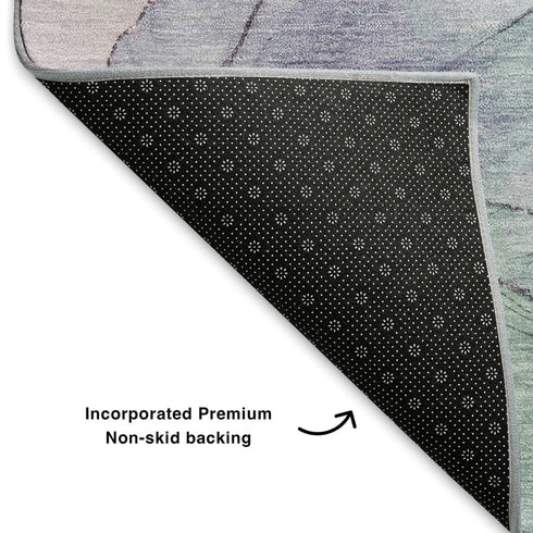 8' Pale Aqua Lavender And Ivory Abstract Washable Round Rug With UV Protection