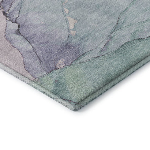 8' Pale Aqua Lavender And Ivory Abstract Washable Round Rug With UV Protection