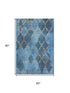 5' X 8' Blue And Gold Damask Washable Area Rug With UV Protection