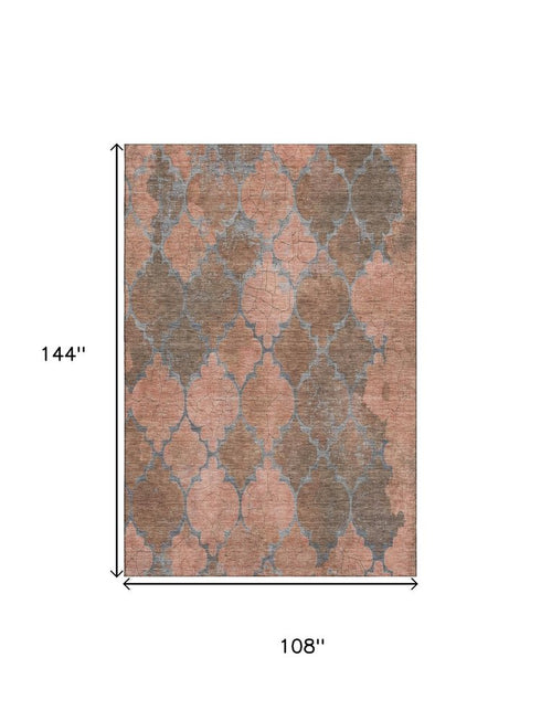 9' X 12' Copper And Gray Damask Washable Area Rug With UV Protection