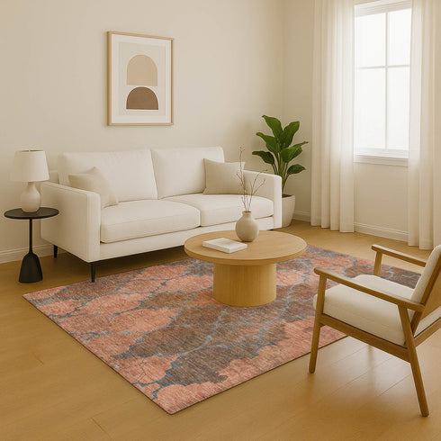9' X 12' Copper And Gray Damask Washable Area Rug With UV Protection