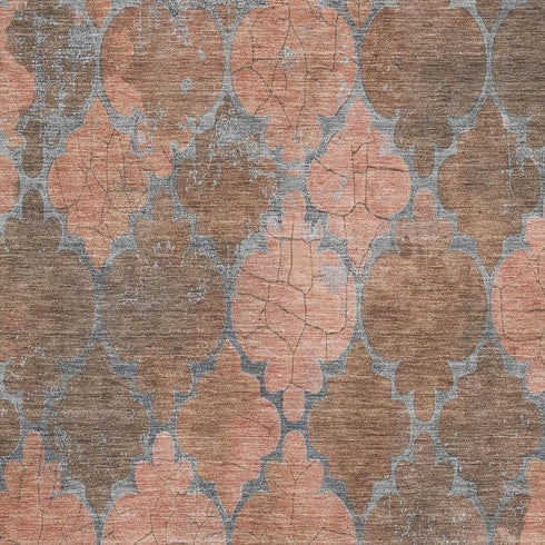 9' X 12' Copper And Gray Damask Washable Area Rug With UV Protection