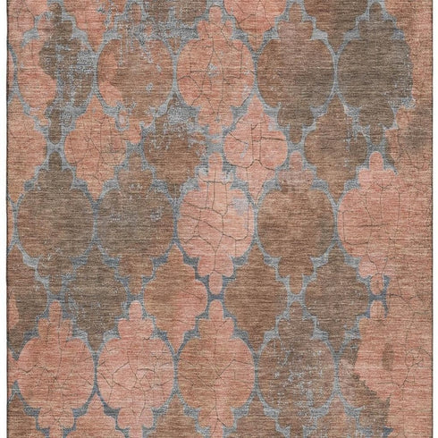 9' X 12' Copper And Gray Damask Washable Area Rug With UV Protection