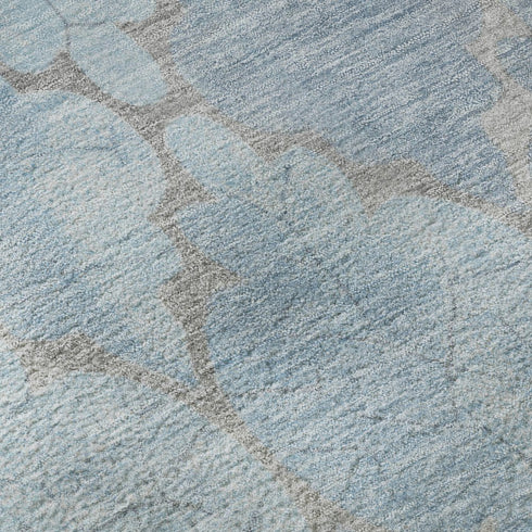 5' X 8' Denim Blue And Beige Damask Washable Area Rug With UV Protection