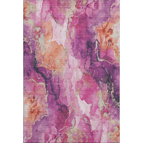 5' X 8' Burgundy And Salmon Abstract Washable Area Rug With UV Protection