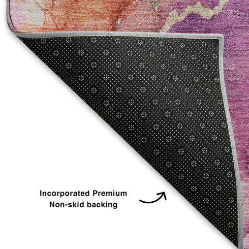 5' X 8' Burgundy And Salmon Abstract Washable Area Rug With UV Protection