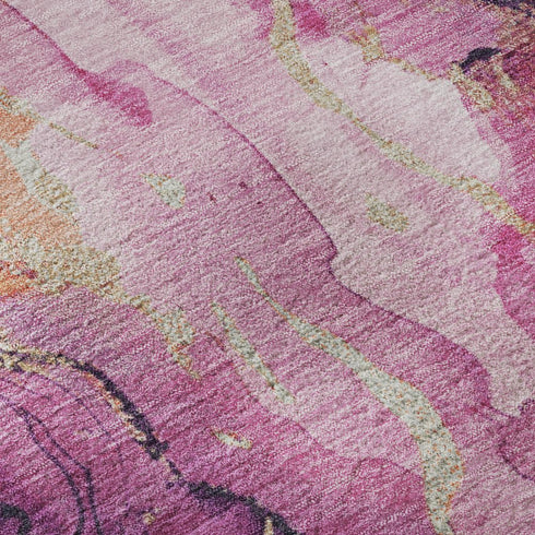5' X 8' Burgundy And Salmon Abstract Washable Area Rug With UV Protection
