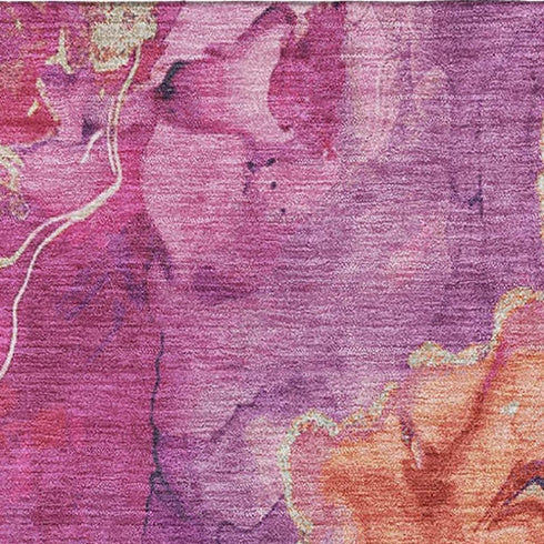 5' X 8' Burgundy And Salmon Abstract Washable Area Rug With UV Protection