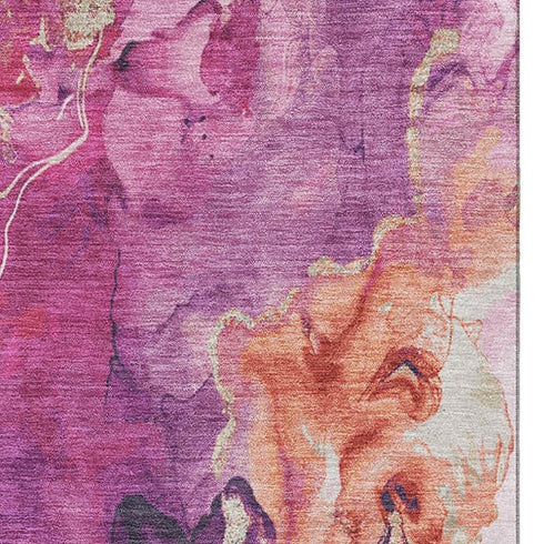 5' X 8' Burgundy And Salmon Abstract Washable Area Rug With UV Protection