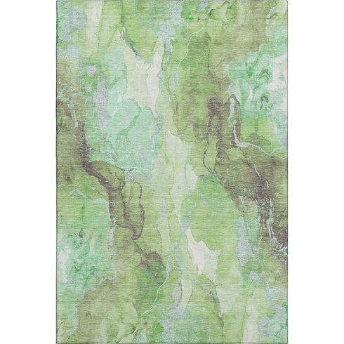 5' X 8' Green And Charcoal Abstract Washable Area Rug With UV Protection