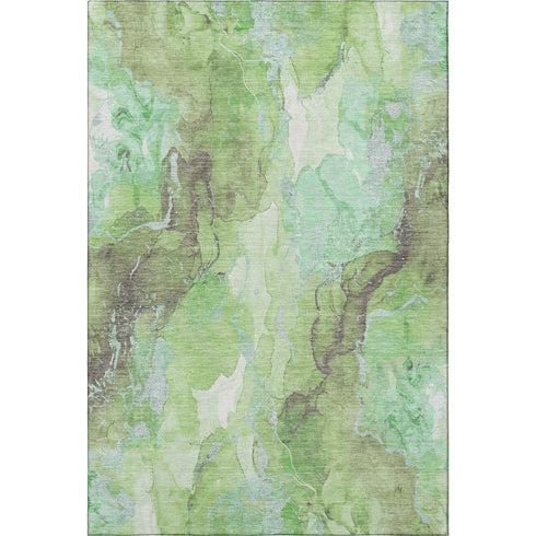 5' X 8' Green And Charcoal Abstract Washable Area Rug With UV Protection