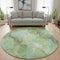 8' Green And Charcoal Abstract Washable Round Rug With UV Protection