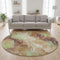8' Coffee Mint Green And Beige Abstract Washable Round Rug With UV Protection