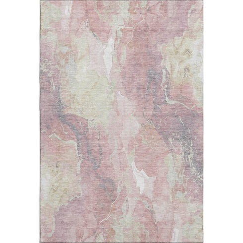 5' X 8' Pink And Beige Abstract Washable Area Rug With UV Protection