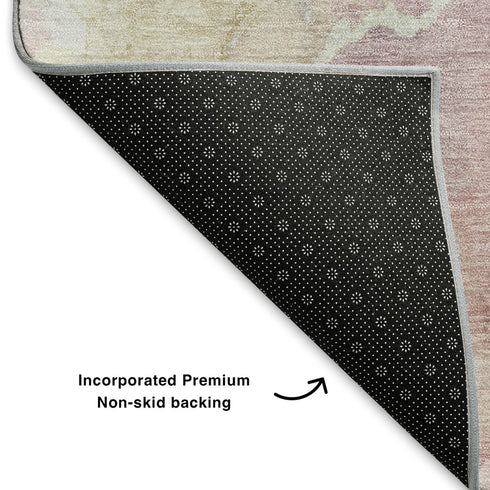 5' X 8' Pink And Beige Abstract Washable Area Rug With UV Protection