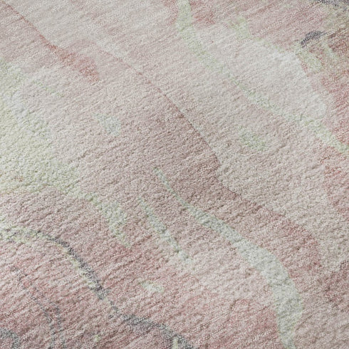 5' X 8' Pink And Beige Abstract Washable Area Rug With UV Protection