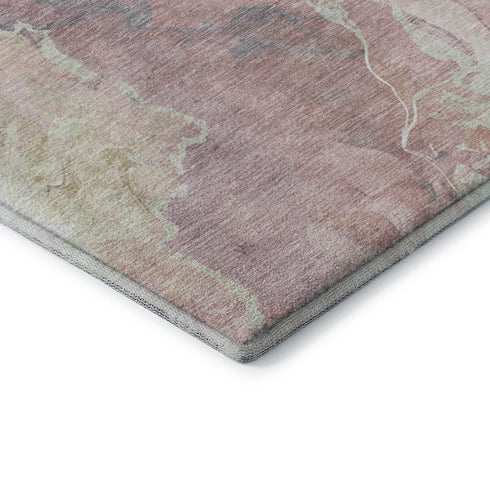 8' X 10' Pink And Beige Abstract Washable Area Rug With UV Protection